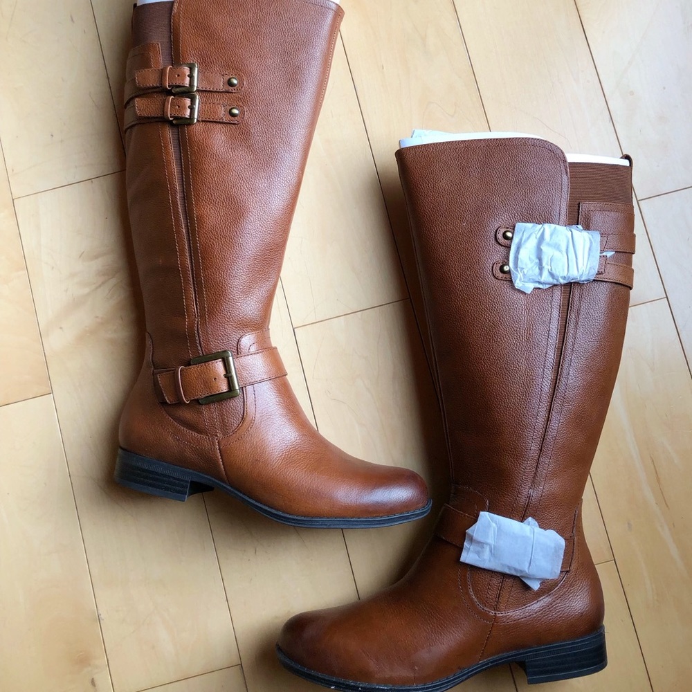 Wide-Calf brown leather tall boots